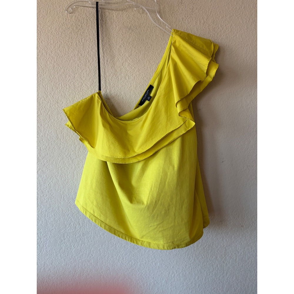Marc New York Andrew Marc One Shoulder Ruffle Top Lime Yellow XL M4MKB419
